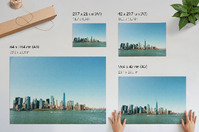 Affiche et poster Gratte-ciel modernes, ciel bleu, grande étendue d'eau