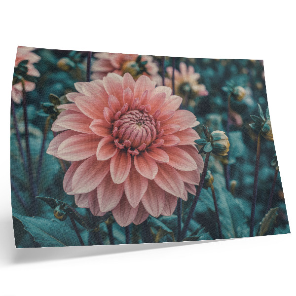 Affiche dahlias roses et feuilles vertes composition moderne