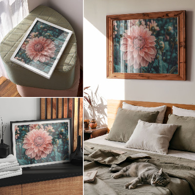 Affiche dahlias roses et feuilles vertes composition moderne