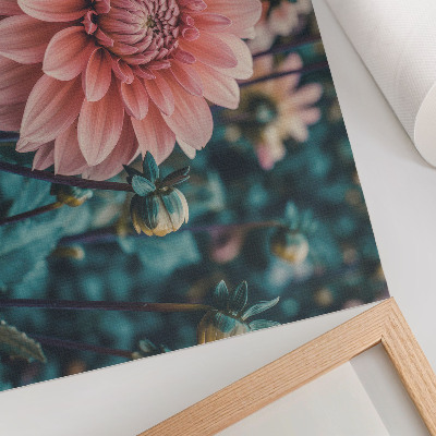 Affiche dahlias roses et feuilles vertes composition moderne