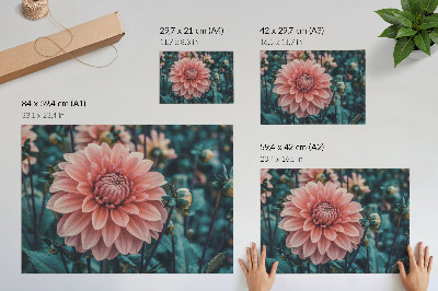 Affiche dahlias roses et feuilles vertes composition moderne