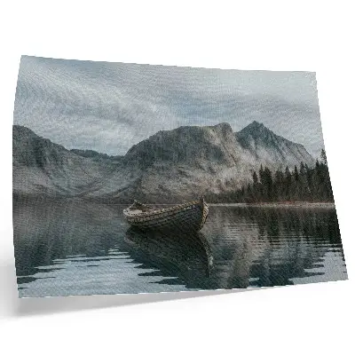 Affiche décorative montagnes, lac, bateau, paix et harmonie