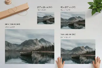 Affiche décorative montagnes, lac, bateau, paix et harmonie