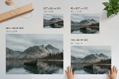 Affiche décorative montagnes, lac, bateau, paix, harmonie