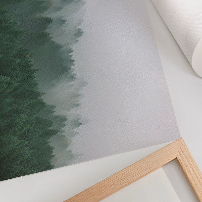 Affiche Un panorama brumeux de la forêt, pleine de vert et de gris
