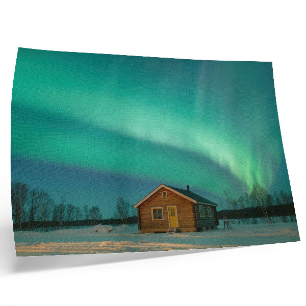 Affiche Aurores boréales au-dessus du chalet d'hiver