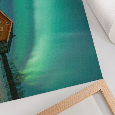 Affiche Aurores boréales au-dessus du chalet d'hiver
