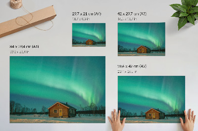 Affiche Aurores boréales au-dessus du chalet d'hiver