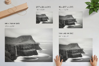 Affiche décorative Un paysage paisible avec une cascade et des montagnes
