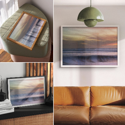 Affiche et poster Vagues pastel de l'océan et soleil couchant