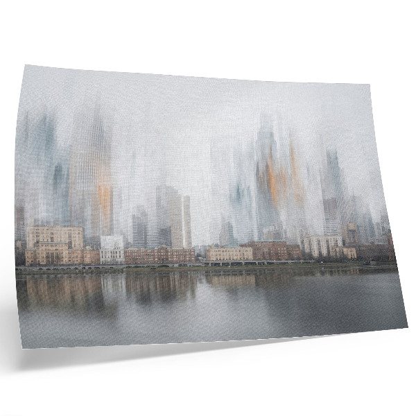 Affiche décorative ville brumeuse reflet pastel modernité