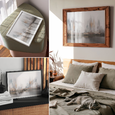 Affiche décorative ville brumeuse reflet pastel modernité