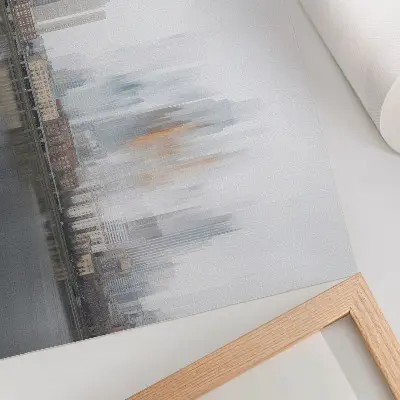 Affiche décorative ville brumeuse avec reflets aux tons pastel dans un style moderne
