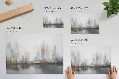 Affiche décorative ville brumeuse avec reflets aux tons pastel dans un style moderne