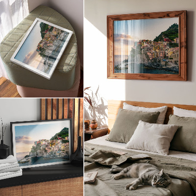 Affiche et poster Maisons colorées sur une falaise surplombant la mer