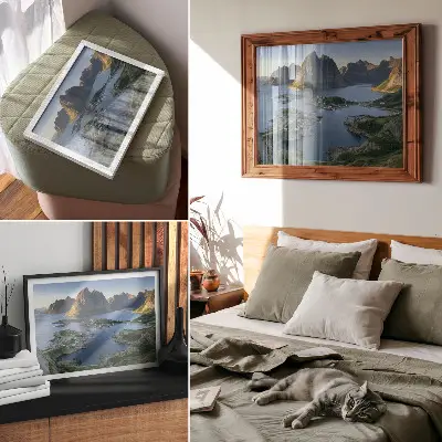 Affiche et poster représentant des montagnes et une baie tranquille aux maisons colorées