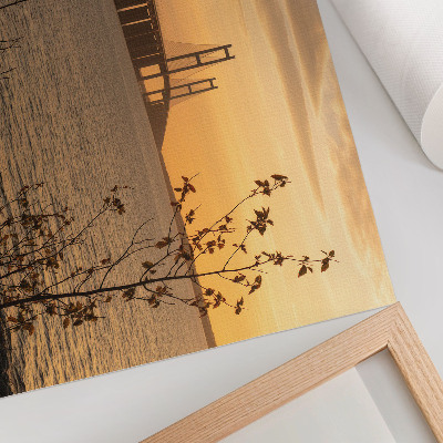 Affiche et poster Pont au coucher du soleil avec un arbre