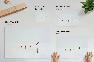 Affiche décorative étoiles minimalistes d'hiver blanches et rouges