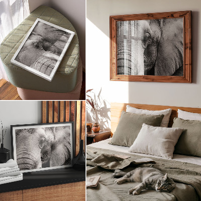 Affiche décorative éléphant monochrome, détails minimalistes, élégance