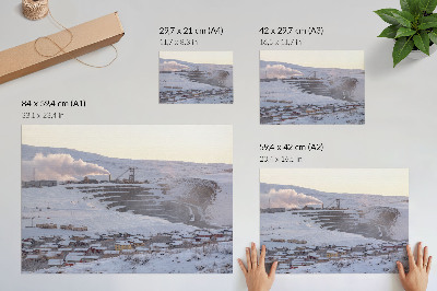 Affiche Paysage d'hiver avec des collines et une cheminée