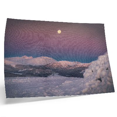 Affiche décorative montagnes enneigées lune rose pastel