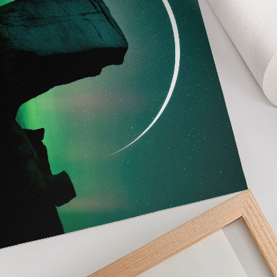 Affiche et poster ciel nocturne, roche, tons verts, atmosphère cosmique