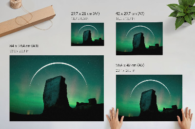 Affiche et poster ciel nocturne, roche, tons verts, atmosphère cosmique