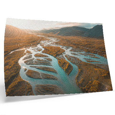 Affiche Rivière majestueuse, collines dorées, eau turquoise