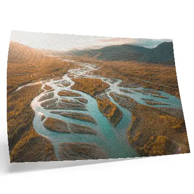 Affiche rivière majestueuse, collines dorées et eau turquoise