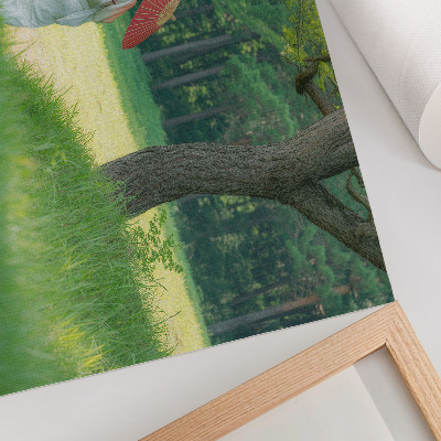 Affiche décorative vêtements traditionnels parapluie prairie verte arbres