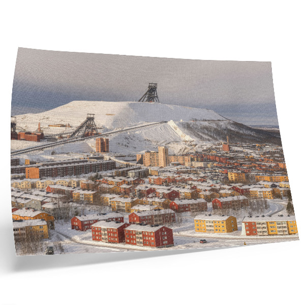 Affiche Ville d'hiver aux bâtiments colorés contrastant avec la neige