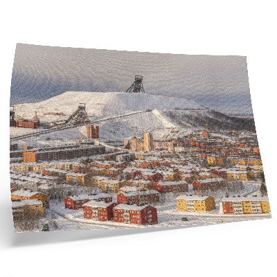 Affiche Ville d'hiver aux bâtiments colorés contrastant avec la neige