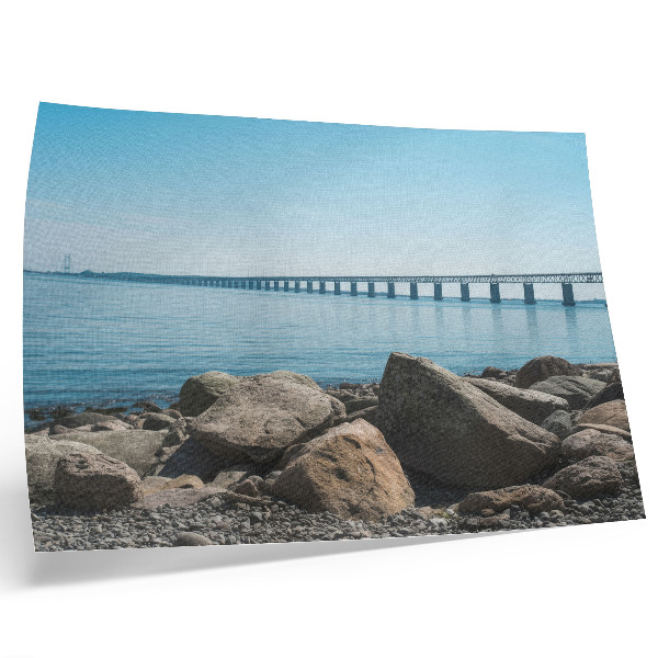 Affiche Pont enjambant des pierres bleues sur la rive
