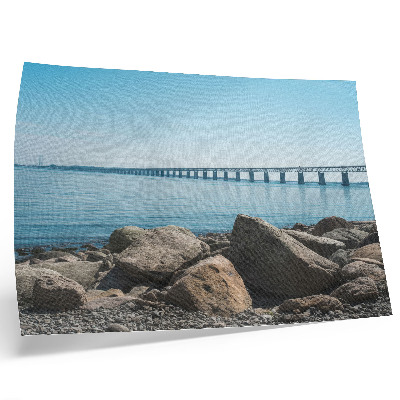 Affiche Pont enjambant des pierres bleues sur la rive