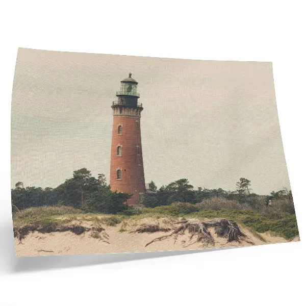 Affiche décorative représentant un phare, du sable et des arbres en harmonie avec la nature