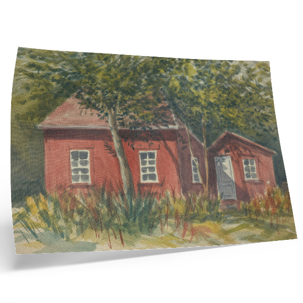 Affiche décorative Maison en bois, arbres, végétation luxuriante, idyllique