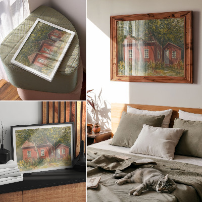 Affiche décorative Maison en bois, arbres, végétation luxuriante, idyllique