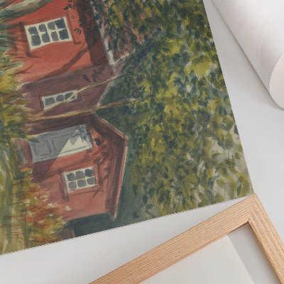 Affiche décorative Maison en bois, arbres, végétation luxuriante, idyllique