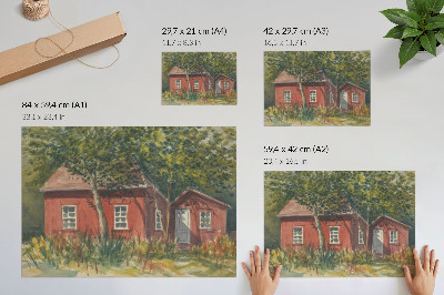 Affiche décorative Maison en bois, arbres, végétation luxuriante, idyllique