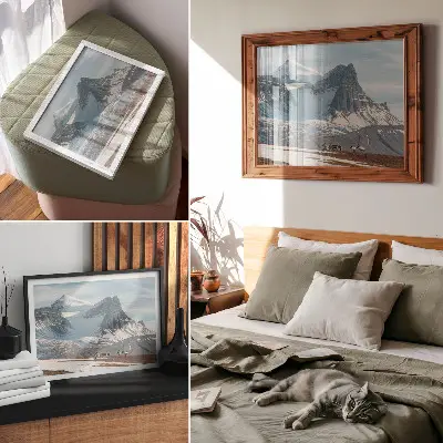 Affiche et poster représentant des montagnes pittoresques avec des rennes dans un paisible paysage hivernal