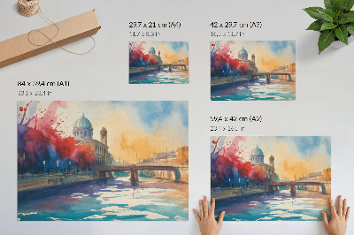 Affiche Reflets d'eau sous un dôme de pont à l'aquarelle urbaine