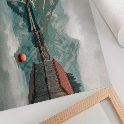 Affiche et poster reflets paisibles sur le lac de montagne, bateaux en bois