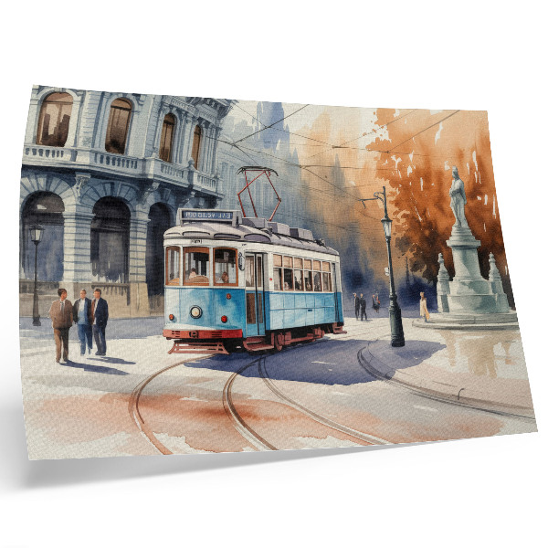 Affiche Élégance aquarelle d'un tramway urbain vintage