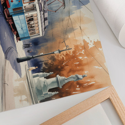 Affiche Élégance aquarelle d'un tramway urbain vintage
