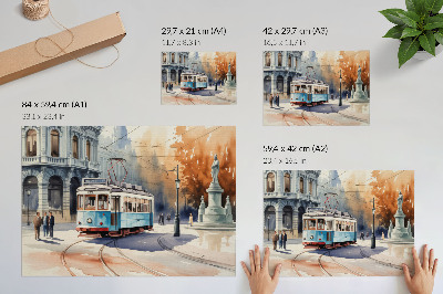 Affiche Élégance aquarelle d'un tramway urbain vintage