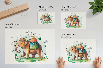 Affiche Chat sur un mammouth fantastique magie de la nature