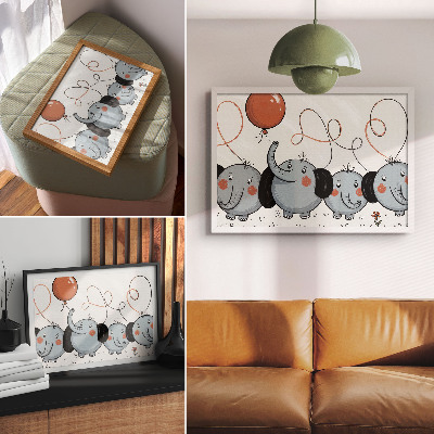 Affiche décorative Éléphants avec des ballons, propreté, amusement, joie