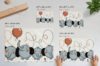 Affiche décorative Éléphants avec des ballons, propreté, amusement, joie