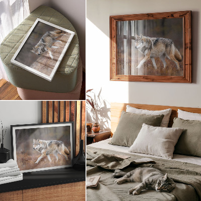 Affiche Loup en mouvement dans un paysage sauvage et naturel