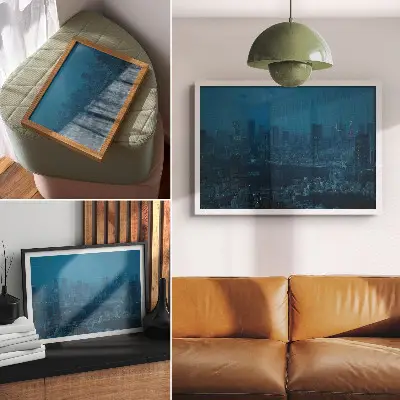 Affiche la métropole illuminée la nuit avec ses gratte-ciels modernes